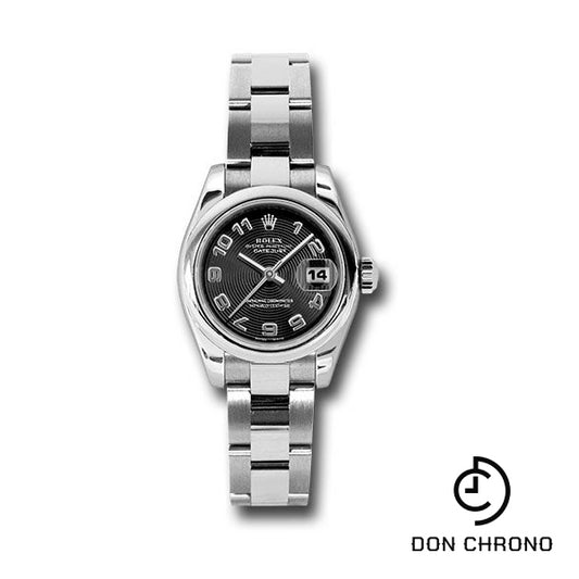 Rolex Steel Lady-Datejust 26 Watch - Domed Bezel - Black Concentric Arabic Dial - Oyster Bracelet - 179160 bkcao