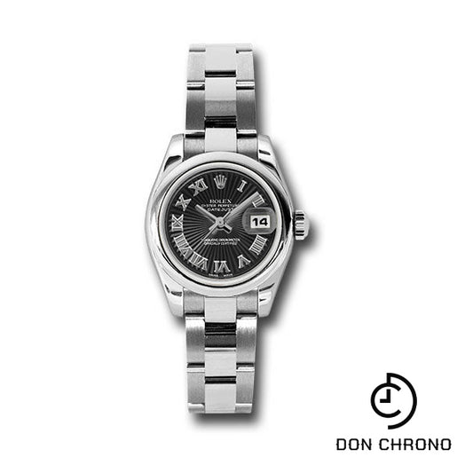 Rolex Steel Lady-Datejust 26 Watch - Domed Bezel - Black Sunbeam Roman Dial - Oyster Bracelet - 179160 bksbro