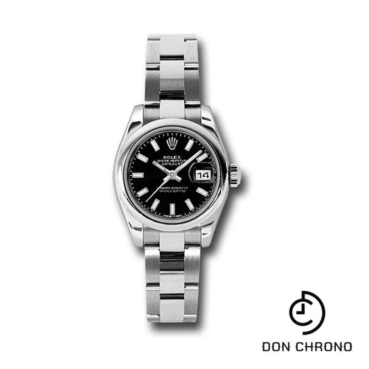 Rolex Steel Lady-Datejust 26 Watch - Domed Bezel - Black Index Dial - Oyster Bracelet - 179160 bkso