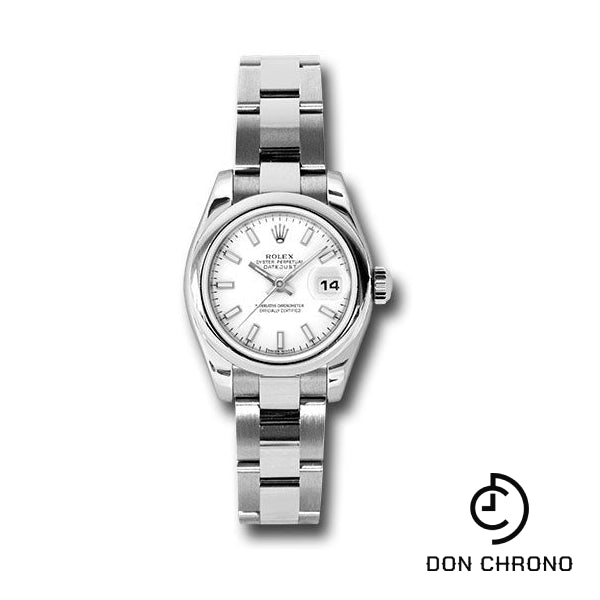 Rolex Steel Lady-Datejust 26 Watch - Domed Bezel - White Index Dial - Oyster Bracelet - 179160 wso