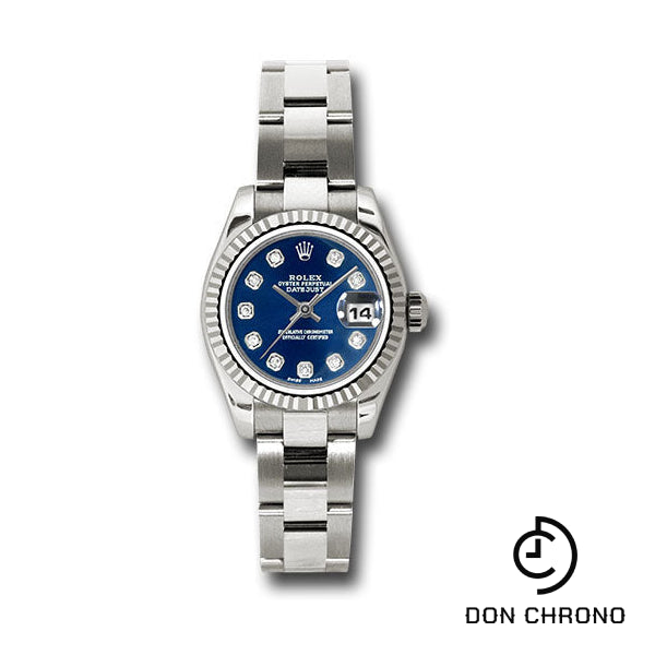 Rolex White Gold Lady-Datejust 26 Watch - Fluted Bezel - Blue Diamond Dial - Oyster Bracelet - 179179 bdo