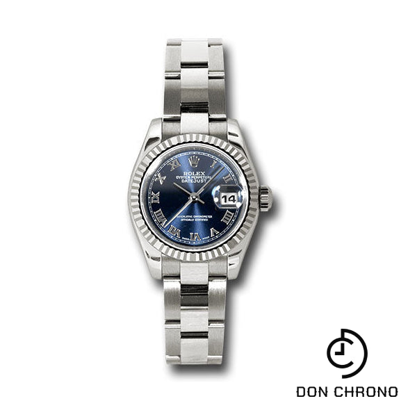 Rolex White Gold Lady-Datejust 26 Watch - Fluted Bezel - Blue Roman Dial - Oyster Bracelet - 179179 bro