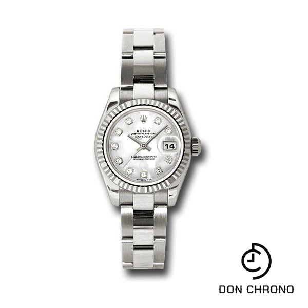 Rolex White Gold Lady-Datejust 26 Watch - Fluted Bezel - Mother-Of-Pearl Diamond Dial - Oyster Bracelet - 179179 mdo