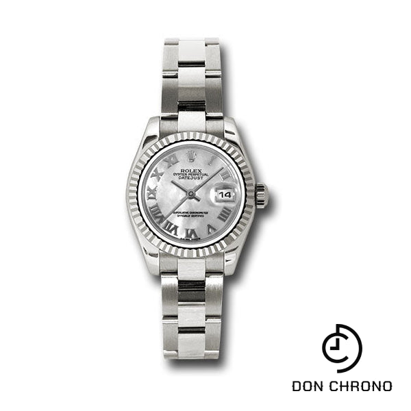 Rolex White Gold Lady-Datejust 26 Watch - Fluted Bezel - Mother-Of-Pearl Roman Dial - Oyster Bracelet - 179179 mro