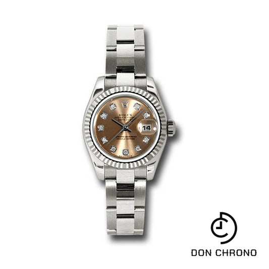 Rolex White Gold Lady-Datejust 26 Watch - Fluted Bezel - Pink Diamond Dial - Oyster Bracelet - 179179 pdo