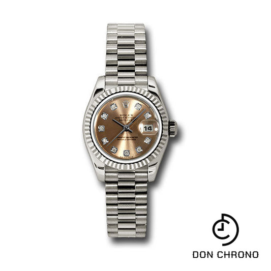 Rolex White Gold Lady-Datejust 26 Watch - Fluted Bezel - Pink Diamond Dial - President Bracelet - 179179 pdp