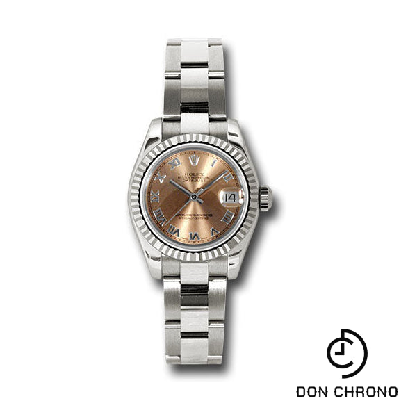 Rolex White Gold Lady-Datejust 26 Watch - Fluted Bezel - Pink Roman Dial - Oyster Bracelet - 179179 pro