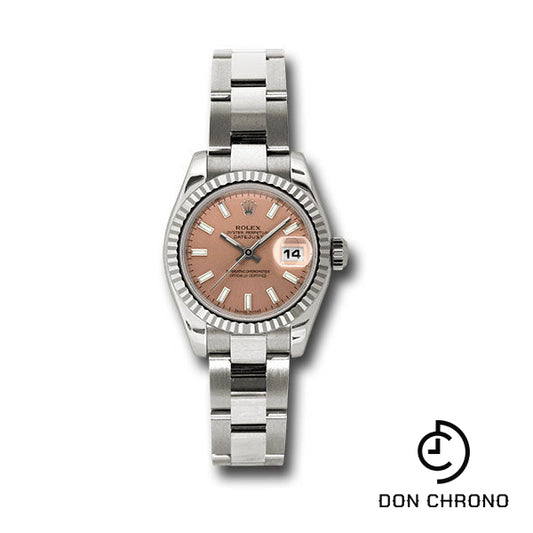 Rolex White Gold Lady-Datejust 26 Watch - Fluted Bezel - Pink Index Dial - Oyster Bracelet - 179179 pso