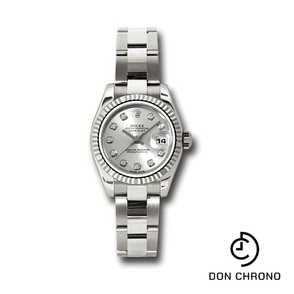 Rolex White Gold Lady-Datejust 26 Watch - Fluted Bezel - Silver Diamond Dial - Oyster Bracelet - 179179 sdo