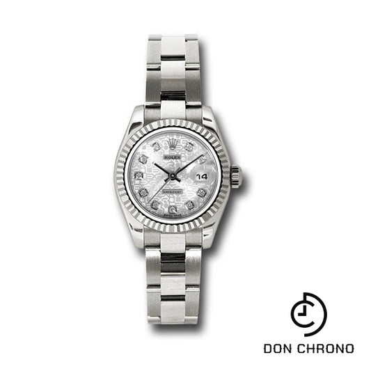 Rolex White Gold Lady-Datejust 26 Watch - Fluted Bezel - Silver Jubilee Diamond Dial - Oyster Bracelet - 179179 sjdo