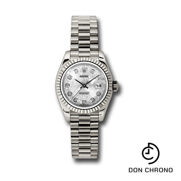Rolex White Gold Lady-Datejust 26 Watch - Fluted Bezel - Silver Jubilee Diamond Dial - President Bracelet - 179179 sjdp