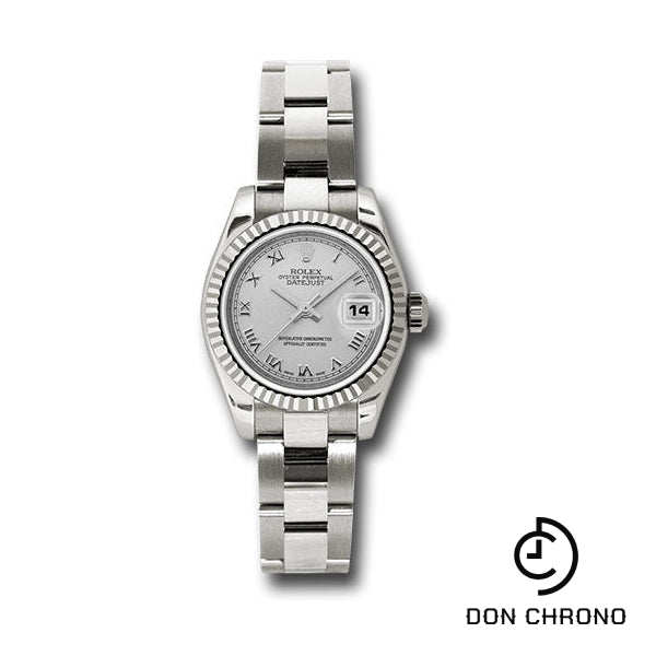 Rolex White Gold Lady-Datejust 26 Watch - Fluted Bezel - Silver Roman Dial - Oyster Bracelet - 179179 sro