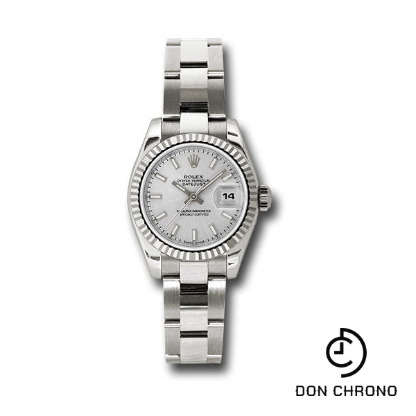 Rolex White Gold Lady-Datejust 26 Watch - Fluted Bezel - Silver Index Dial - Oyster Bracelet - 179179 sso