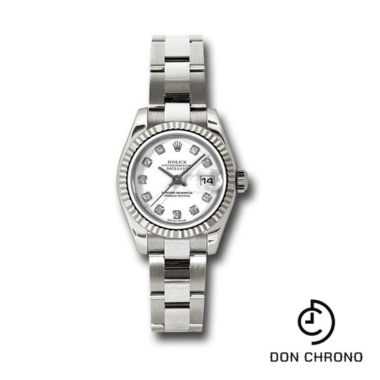 Rolex White Gold Lady-Datejust 26 Watch - Fluted Bezel - White Diamond Dial - Oyster Bracelet - 179179 wdo