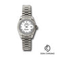 Rolex White Gold Lady-Datejust 26 Watch - Fluted Bezel - White Roman Dial - President Bracelet - 179179 wrp
