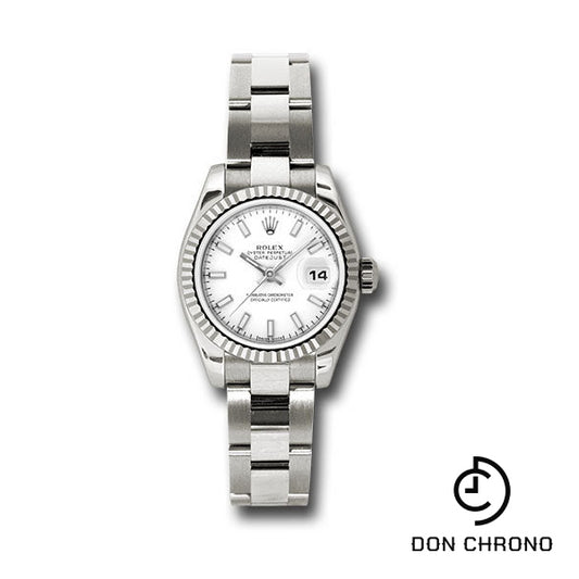 Rolex White Gold Lady-Datejust 26 Watch - Fluted Bezel - White Index Dial - Oyster Bracelet - 179179 wso