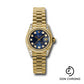 Rolex Yellow Gold Lady-Datejust 26 Watch - Fluted Bezel - Blue Diamond Dial - President Bracelet - 179238 bldp
