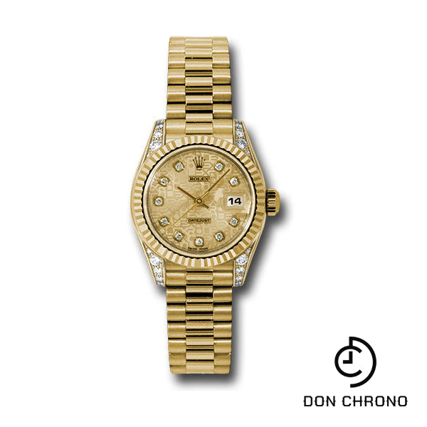 Rolex Yellow Gold Lady-Datejust 26 Watch - Fluted Bezel - Champagne Jubilee Diamond Dial - President Bracelet - 179238 chjdp