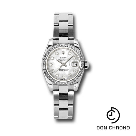 Rolex Steel and White Gold Lady-Datejust 26 Watch - 46 Diamond Bezel - Mother-Of-Pearl Diamond Dial - Oyster Bracelet - 179384 mdo