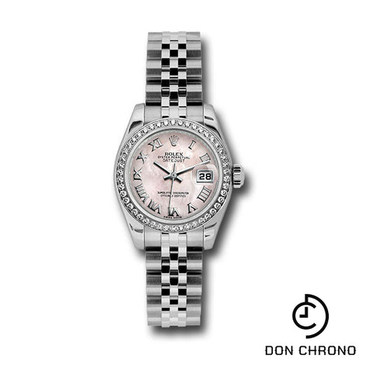 Rolex Steel and White Gold Lady Datejust 26 Watch - 46 Diamond Bezel - Pink Mother-Of-Pearl Roman Dial - Jubilee Bracelet - 179384 pmrj