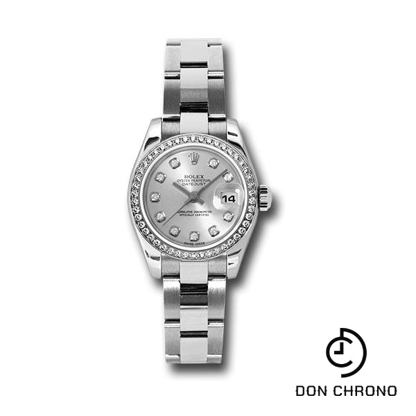 Rolex Steel and White Gold Lady Datejust 26 Watch - 46 Diamond Bezel - Silver Diamond Dial - Oyster Bracelet - 179384 sdo