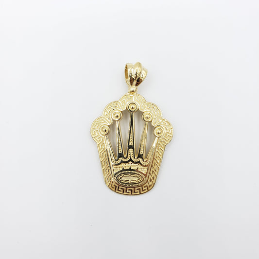 14K Gold- King Crown with Greek Trim Pendant