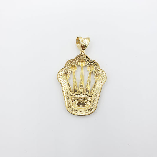 14K Gold- King Crown with Greek Trim Pendant