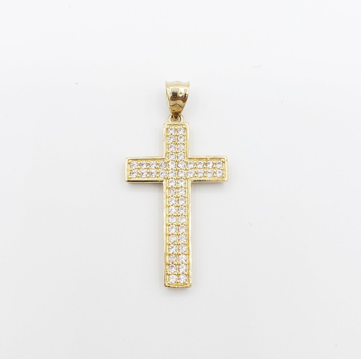 14K Gold- Flat Two Row Cross Pendant