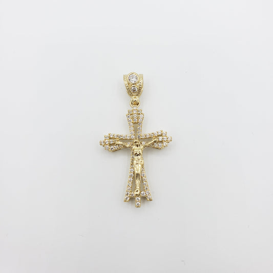 14K Gold- Jesus Curved Cross Pendant