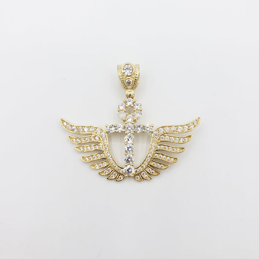 14K Gold- Angel Wing Ankh Cross Pendant