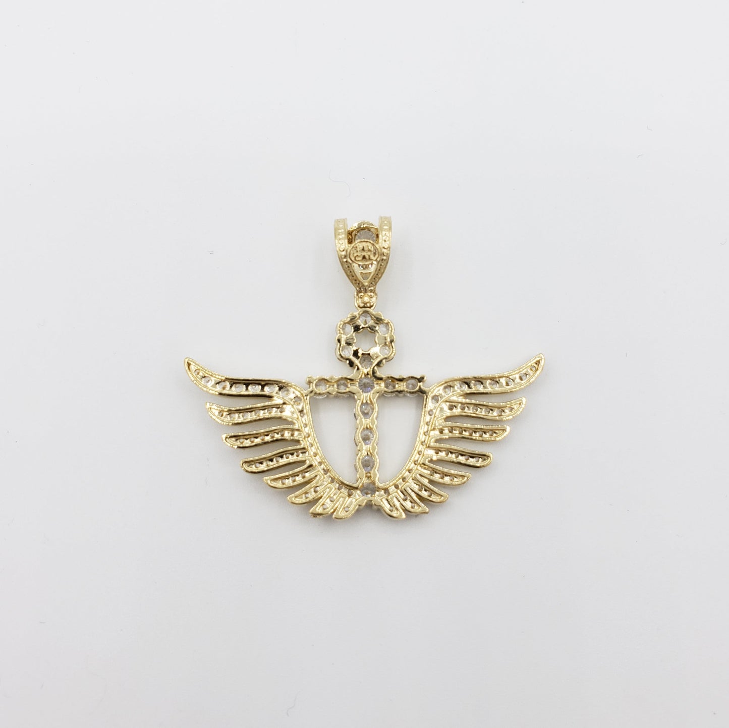 14K Gold- Angel Wing Ankh Cross Pendant