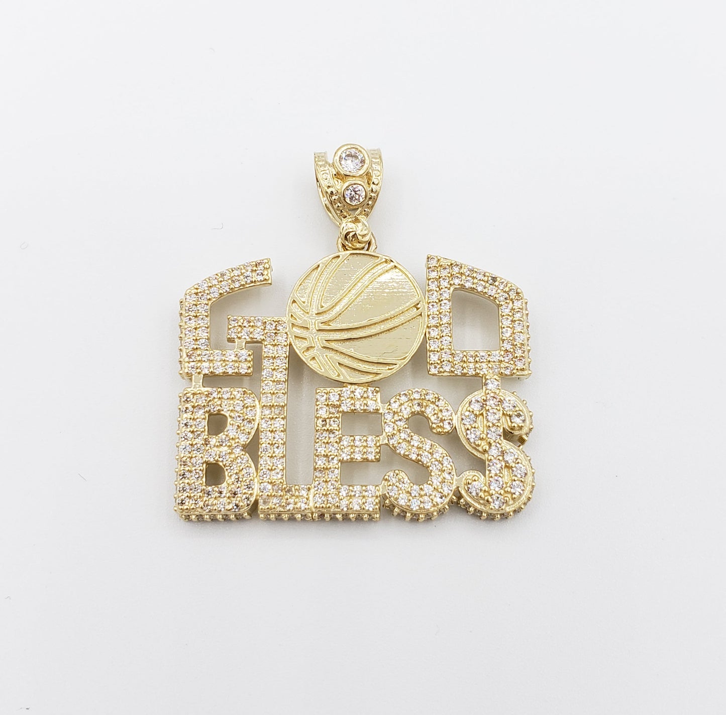 14K Gold- "GOD BLESS" Pendant