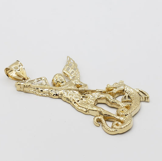 14K Gold- Saint Michael Slaying Dragon Pendant