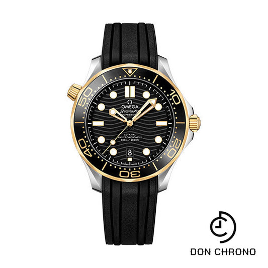 Omega Seamaster Diver 300M Co-Axial Master Chronometer Watch - 42 mm Steel And Yellow Gold Case - Unidirectional Bezel - Black Ceramic Dial - Black Rubber Strap - 210.22.42.20.01.001