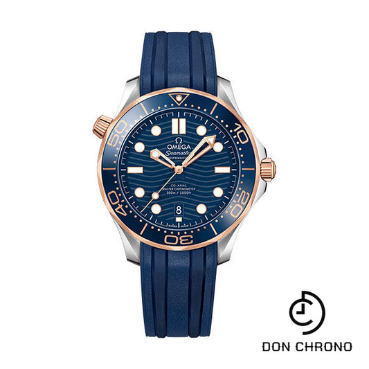 Omega Seamaster Diver 300M Co-Axial Master Chronometer Watch - 42 mm Steel And Sedna Gold Case - Unidirectional Bezel - Blue Ceramic Dial - Blue Rubber Strap - 210.22.42.20.03.002