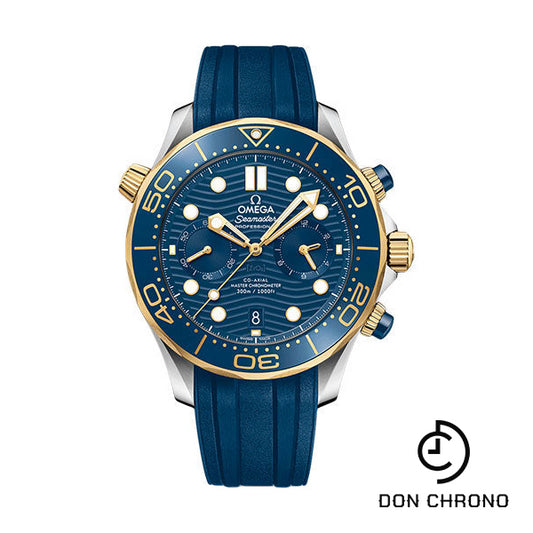 Omega Seamaster Diver 300M Omega Co-Axial Master Chronometer Chronograph - 44 mm Steel And Yellow Gold Case - Blue Dial - Blue Rubber Strap - 210.22.44.51.03.001