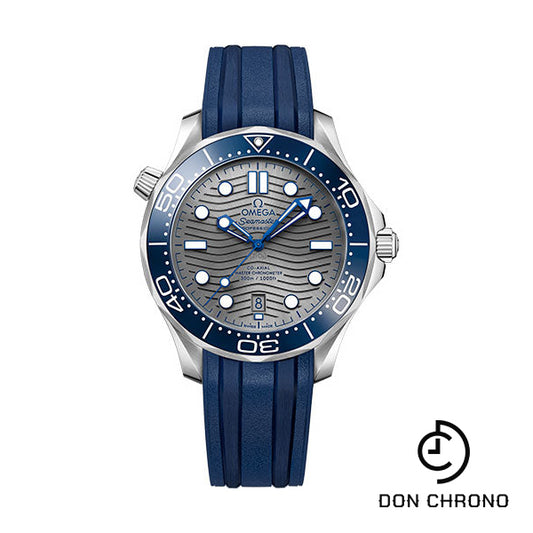 Omega Seamaster Diver 300M Co-Axial Master Chronometer Watch - 42 mm Steel Case - Unidirectional Bezel - Pvd Chrome Colour Ceramic Dial - Blue Rubber Strap - 210.32.42.20.06.001