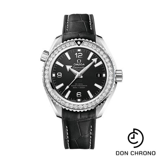 Omega Planet Ocean 600M Co-Axial Master Chronometer Watch - 39.5 mm Steel Case - Unidirectional Diamond Bezel - Black Dial - Black Leather Strap - 215.18.40.20.01.001