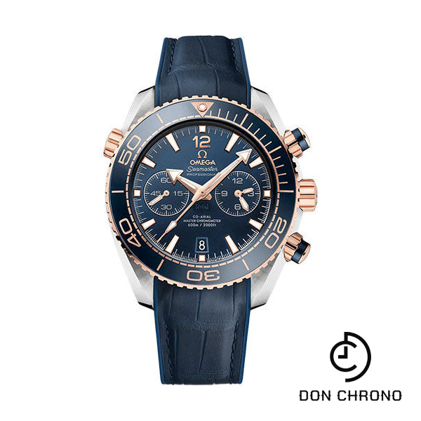 Omega Planet Ocean 600 M Omega Co-axial Master Chronometer Chronograph Watch - 45.5 mm Sedna Gold And Steel Case - Unidirectional Blue Ceramic Bezel - Blue Ceramic Dial - Blue Leather Strap - 215.23.46.51.03.001