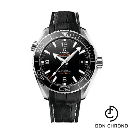 Omega Planet Ocean 600 M Omega Co-axial Master Chronometer Watch - 43.5 mm Steel Case - Unidirectional Black Ceramic Bezel - Black Ceramic Dial - Black Leather Strap - 215.33.44.21.01.001