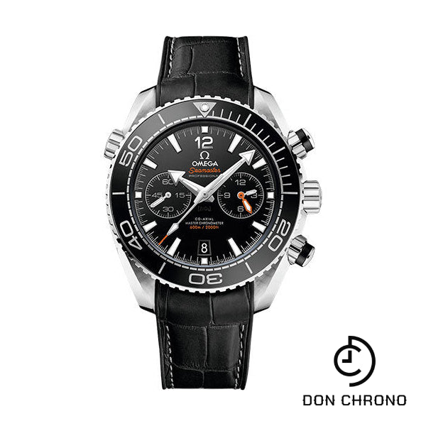 Omega Planet Ocean 600 M Omega Co-axial Master Chronometer Chronograph Watch - 45.5 mm Steel Case - Unidirectional Black Ceramic Bezel - Black Ceramic Dial - Black Leather Strap - 215.33.46.51.01.001