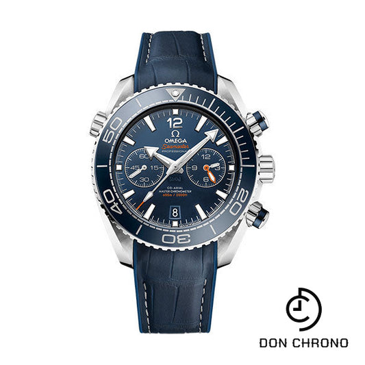 Omega Planet Ocean 600 M Omega Co-axial Master Chronometer Chronograph Watch - 45.5 mm Steel Case - Unidirectional Blue Ceramic Bezel - Blue Ceramic Dial - Blue Leather Strap - 215.33.46.51.03.001