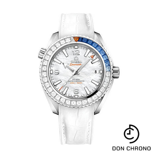 Omega Planet Ocean 600M Co-Axial Master Chronometer Limited Edition of 88 Watch - 39.5 mm White Gold Case - Unidirectional Diamond Bezel - Mother-Of-Pearl Dial - White Leather Strap - 215.58.40.20.05.001