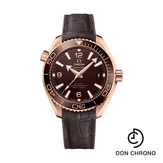 Omega Planet Ocean 600M Co-Axial Master Chronometer Watch - 39.5 mm Sedna Gold Case - Unidirectional Brown Cermaic Bezel - Chocolate Brown Dial - Brown Leather Strap - 215.63.40.20.13.001