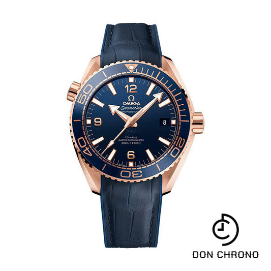 Omega Planet Ocean 600 M Omega Co-axial Master Chronometer Watch - 43.5 mm Sedna Gold Case - Unidirectional Blue Ceramic Bezel - Blue Ceramic Dial - Blue Leather Strap - 215.63.44.21.03.001