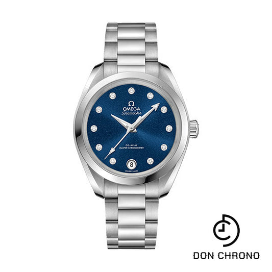 Omega Seamaster Aqua Terra 150M Co-Axial Master Chronometer Watch - 34 mm Steel Case - Glossy Midnight-Blue Diamond Dial - 220.10.34.20.53.001