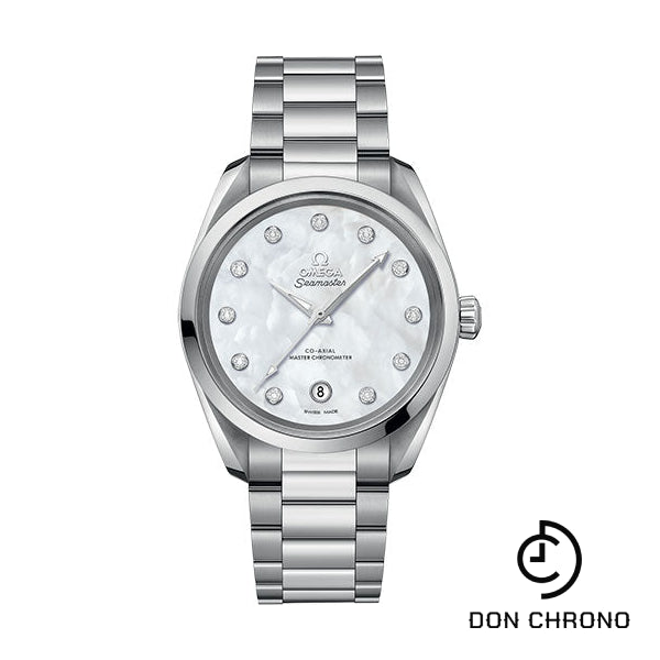 Omega Seamaster Aqua Terra 150M Co-Axial Master Chronometer Ladies Watch - 38 mm Steel Case - White Mother-Of-Pearl Diamond Dial - 220.10.38.20.55.001