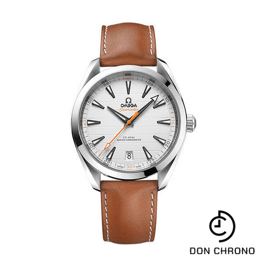 Omega Aqua Terra 150M Co-Axial Master Chronometer Watch - 41 mm Steel Case - Silvery Dial - Brown Leather Strap - 220.12.41.21.02.001