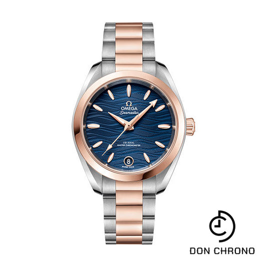 Omega Seamaster Aqua Terra 150M Co-Axial Master Chronometer Watch - 34 mm Steel And Sedna Gold Case - Waved Blue Dial - 220.20.34.20.03.001