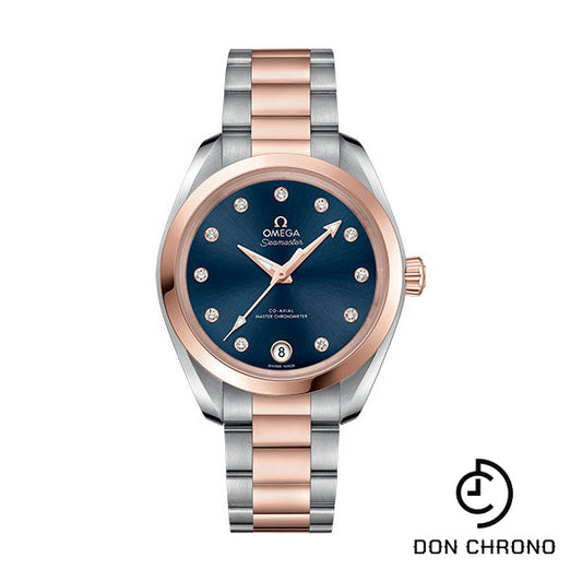 Omega Seamaster Aqua Terra 150M Co-Axial Master Chronometer Watch - 34 mm Steel And Sedna Gold Case - Glossy Ocean-Blue Diamond Dial - 220.20.34.20.53.001